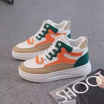 High-top lace-up women s shoes spring and autumn new thick-soled trendy single shoes casual sports board shoes children 35