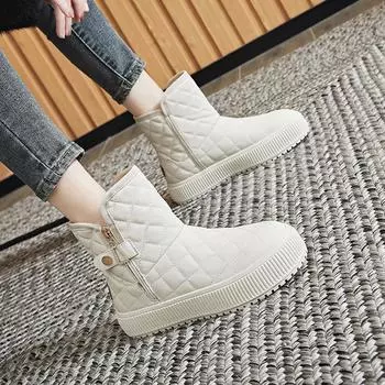 High-top large cotton platform women s shoes with velvet side zipper cotton shoes Korean version Northeast wear warm snow boots 35