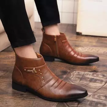 High-top leather shoes Men s pointed leather shoes British trendy shoes Hairstylist pointed leather shoes Hairstylist leather shoes 39 чёрный