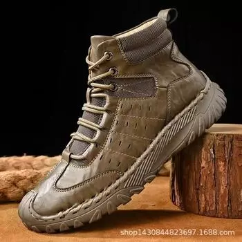 High-top leather shoes men s soft leather soft-soled winter velvet warm cotton shoes medium-top outdoor casual Martin boots men s shoes 38