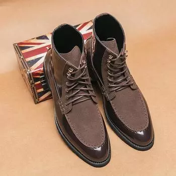 High Top Men Boots with PU Splicing Lace Up Fashionable Retro Business Formal Boots Comfortable Men Boots Large Size 38-47 38 чёрный