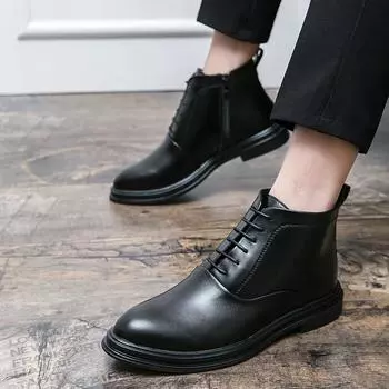 High top men s leather shoes Classic British minimalist style Outdoor leisure party Daily office and business shoes Size 38-46 38 чёрный