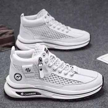 High-top mesh sneakers men s summer 2025 new men s shoes thick-soled breathable casual trendy shoes teen students 39