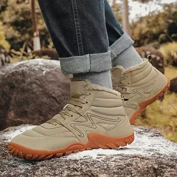 High-top snow boots, new warm, piled and thickened outdoor hiking shoes, waterproof, non-slip and wear-resistant couple cotton shoes 36