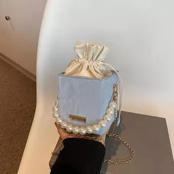 High-Value Niche Versatile Bag Women S Box Bag Summer Tide Texture Chain Pearl Shoulder Messenger Bag розовый
