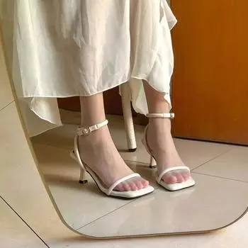 High value silver high heels women s stiletto summer with skirt French word with Roman sandals women step on shit feeling 34