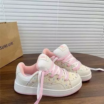 High-value sweet heart powder niche design autumn new student versatile casual breadboard shoes 35