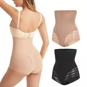 High-Waist Abdominal Pants Non-Slip Tunic Pants Double-Layer Striped Mesh S чёрный