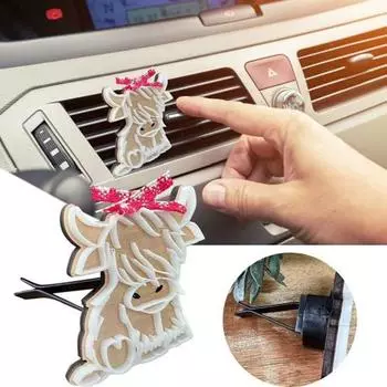 Highland Cow Car Vent Clip Освежитель воздуха Милый Автомобильный Ароматизатор Деревянный