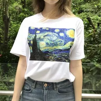 Hillbilly Starry Night Van Gogh Art Белая хлопковая футболка большого размера Женская S Хлопковая цифровая футболка XL белый