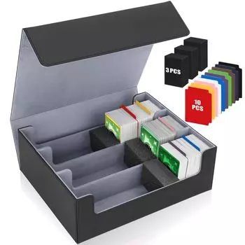 HIMOMO Deck Storage для 1800 карточек большой емкости Колода коллекционных карт PU Вертикальная карта 3 губки в комплекте с колодой из 10 коллекционных карт PU Кожаная карта для хранения