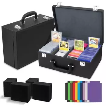 HIMOMO Storage Box Trading Card Case 4 Row Card Case Trading Card Leather 10 Dividers Handheld Cards Deck Case Black Ash New Gift Christmas Gift 1300+