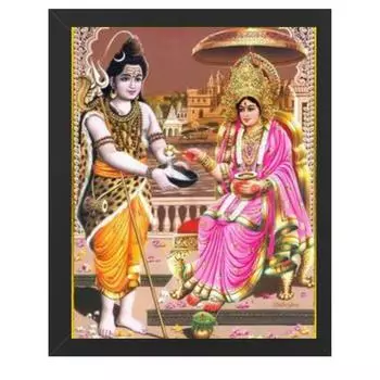Hindu Religious Shiva and Maa Annapurna Devi Design Wall Art Painting Frame For Home Decoration