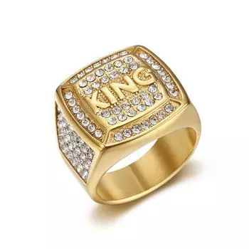 Хип-хоп Iced Out, кольцо с большой буквой King, мужские квадратные кольца из нержавеющей стали золотого цвета для мужчин, религиозные украшения 12