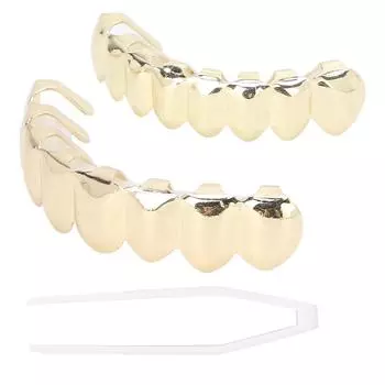 Hip Hop Teeth Set Alloy Golden False Teeth Decoration Brace for Halloween Festival Party