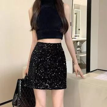 Hip Wrap Skirt Sequin Skirt Underskirt Short Half Skirt Elegant Party XL серебряный