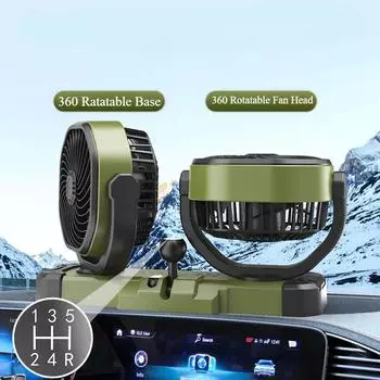 Hipacool 5V/12V/24V Car Dual-Head Fan Vehicle Cooling Fan 2 Wind Speed 360° Rotatable USB Cigarette Lighter Fan Summer Cooler