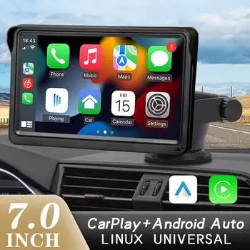 Hippcron Автомобильный плеер Монитор CarPlay Android Авто Мультимедийный плеер 7-дюймовый портативный сенсорный экран Встроенные динамики Monitor Only