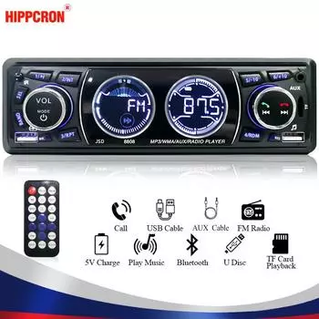 Hippcron автомобильный радиоприемник аудио 12 В 1Din Bluetooth стерео MP3-плеер FM-приемник 60Wx4 поддержка зарядки телефона AUX/USB/TF карта в приборной панели
