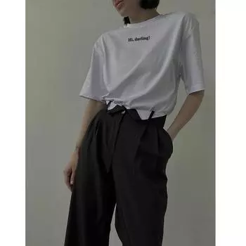 Hirsionsan Футболка с принтом Letter Hi Darling, женская, летняя, весенняя, хлопковая, с коротким рукавом, свободная, женская, свободного покроя, футболки для девочек, топы M белый
