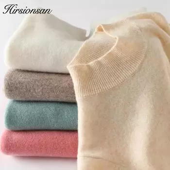 Hirsionsan Мягкий кашемировый полуводолазка вязаные пуловеры Свитера женские свободные однотонные корейские базовые свитера женский простой теплый джемпер One Size оранжевый