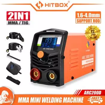 HITBOX 2 в 1 ARC200D 200 В Arc IGBT компактный инверторный сварочный аппарат ЖК-цифровой дисплей ARC LIFT TIG сварочный аппарат для дома UK power оранжевый