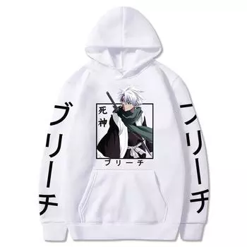 Hitsugaya Toushirou Bleach Harajuku Япония Аниме Толстовки Забавный мультфильм крутая мужская толстовка с капюшоном Уличная мода Большие толстовки L чёрный