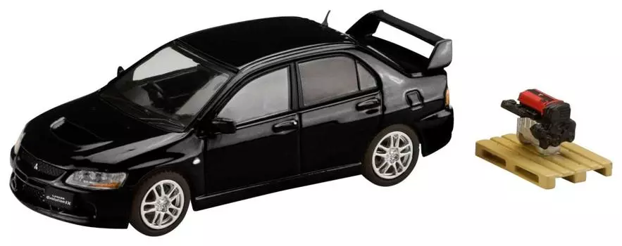 HJ64 164 Mitsubishi Lancer Evolution 9 GSR с моделью двигателя, Черный металлик, Готовое изделие