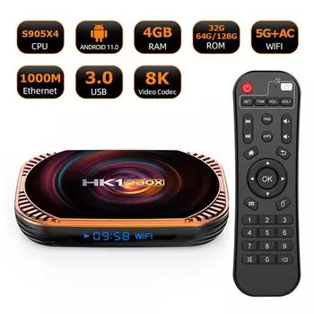 HK1 RBOX X4 Android 11.0 Smart TV Box UHD 4K медиаплеер Amlogic S905X4 H.265 VP9 8K декодирование EU-32G разноцветный