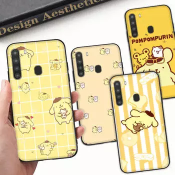 HK28 PomPom Purin Black Sofe Case for Samsung Note 20 Lite S24 Ultra S23 A03 A05 A06 A11 A71 A15 A16 A13 A24 A25 A33 A52 A53 A50 M55 M35 Plus Samsung S20 Plus капри