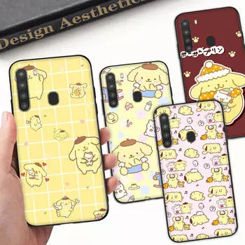 HK31 PomPom Purin Black Sofe Case for iPhone 16 15 Plus 14 13 Pro 8 SE XR XS Max P30 Nova 5T Y5P Y6 Y7 Y8P Y9 Realme C30 C33 C31 VIVO Y36 V27 Huawei Y6 2018 гагат