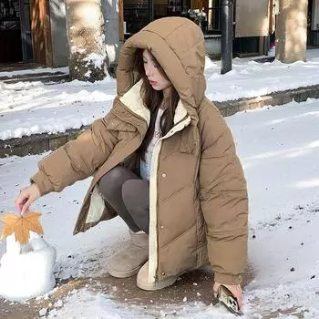 Хлеб одежда короткая пуховая одежда утолщенная одежда свободная зимняя новая пальто куртки M чёрный