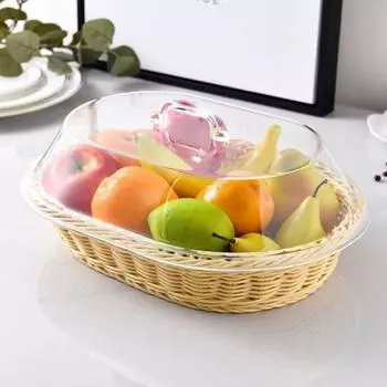 Хлебная корзина из искусственного ротанга с акриловой крышкой для хранения продуктов, многофункциональная тканая корзина для еды для фруктов коричневый