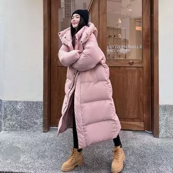 Хлопковая куртка oversize для женщин, длинное пальто выше колена с утолщением M хаки