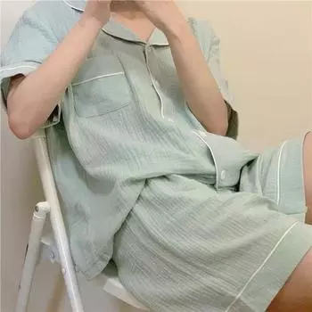 Хлопковая пижама корейская пижама женская пижама женский спальный комплект женская одежда для дома 2 предмета краткие костюмы с шортами пижама L белый