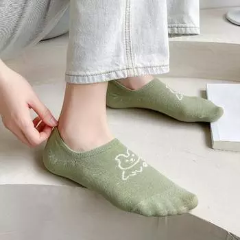 Хлопковые короткие носки с героями мультфильмов и животными, клетчатые невидимые носки-лодочки с кроликом, повседневные женские носки