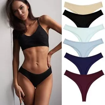 Хлопковые стринги, женское нижнее белье, S-XL, стринги 7, однотонное женское нижнее белье, сексуальные трусики, интимные трусики-стринги для девочек S(P)&1PC чёрный