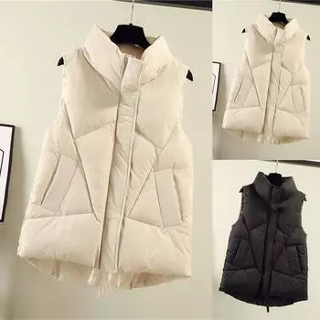 Хлопковый жилет женский зимний универсальный жилет куртка XXXL бежевый