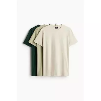 HM 3 Piece Slim Fit T SHIRT SET бежевый фисташковый зеленый L