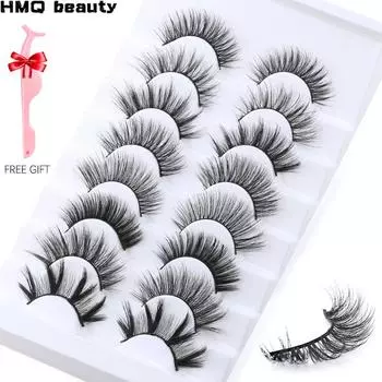 HMQ Beauty 8 пар 3D норковые ресницы Натуральные накладные ресницы Драматический объем Накладные ресницы Макияж Наращивание ресниц Шелковые ресницы