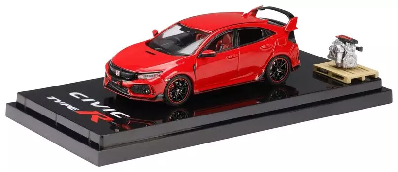 HobbyJAPAN Honda Civic TYPE R 2017 с демонстрационной рамой двигателя красного цвета 1/64 (ФК8)