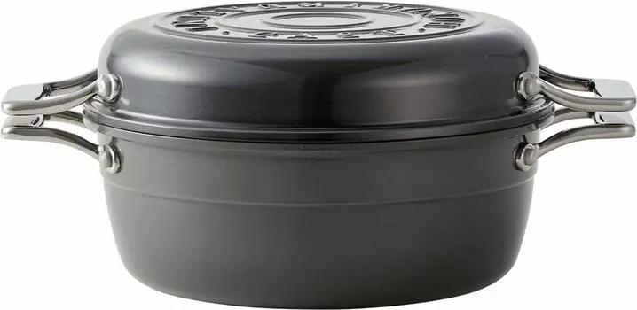 Hokuriku Aluminum Two Handed Pot 21cm For Gas Fire Only Lightweight HAMON Enameled Pot Blue Ink Ceramic Processed Made in Japan A-2032