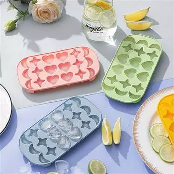 Holes Moon Heart Ice Cube Maker Silicone Ice Mold With Lid DIY 3D Stars Ice Tray Juice Drink Whiskey Cocktails Kitchen Mold жёлтый