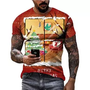 Holiday Happy Printing Fun с коротким рукавом персонализированная модная футболка в стиле хип-хоп с круглым вырезом XS
