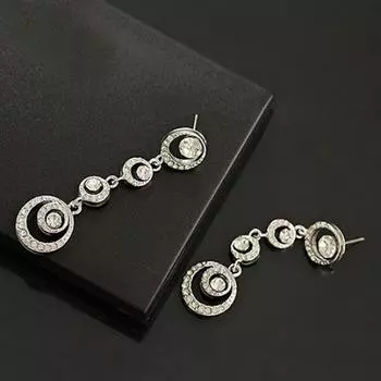 Hollow Circle Dazzling Rhinestone Ear Studs Dangle Earrings Chic Jewelry ADM серебряный
