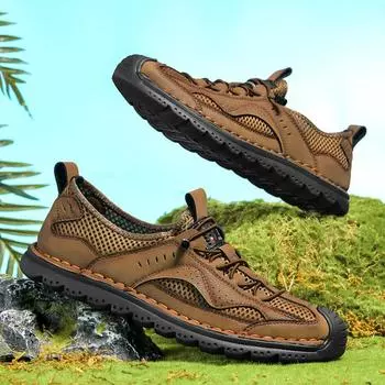Hollow Out Men Sneakers Breathable Man Casual Flats Slip-on Hiking Shoes Summer Mesh Footwear Leisure Walk Shoes Non-Slip Flats 38 чёрный