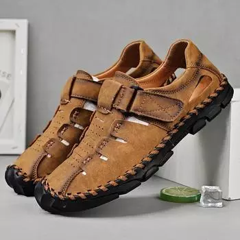 Hollow Out Summer Men Loafers Handmade Breathable Leather Casual Shoes Man Soft And Comfortable Flat Shoes 6.5 красный
