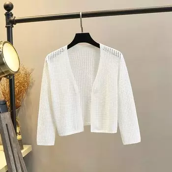 Hollow-out Three-Quarter Sleeve Thin Small Waistcoat Knitted Cardigan