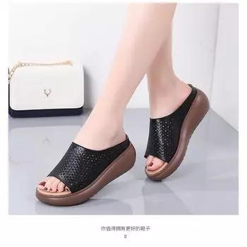 Hollow platform slippers fashion fish mouth open toe shake bottom muffin heel women s shoes large size shoes 35