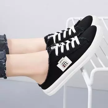 Холщовые туфли, летний новый стиль, белые туфли, ленивые туфли, One Foot Kick, Half Drag, плоская подошва, универсальные, студенческие универсальные, модные туфли для сноуборда 36 синий